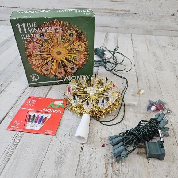 Noma 11 Lite Mini Wreath Tree Top 6 Ft Cord Christmas Lights Vtg - Picture 1 of 6